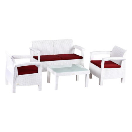 Гарнитура Toscana, двосед со две фотелји, перничиња и маса со стакло - бела